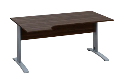 ERK 28 - 164 stůl kancelářský, rohový, levý, kovová podnož stříbrná, deska 25 mm, široký 1600 mm, ořech královský